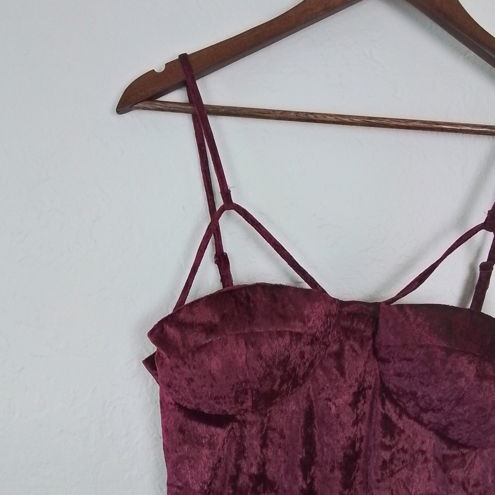 Crushed Velvet‎ Womens Red Sleeveless Adjustable Spaghetti Strap Bodycon Dress L - Picture 6 of 13
